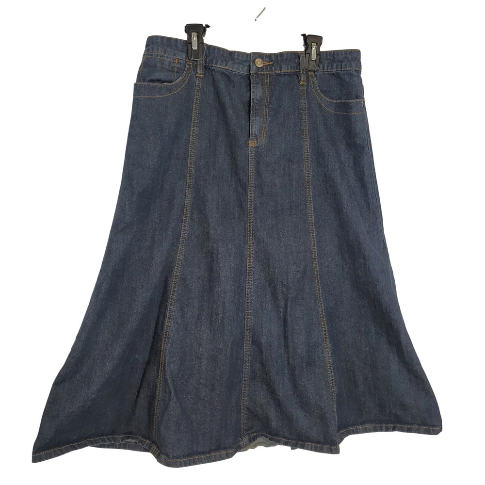 Liz & Co Womens Blue Stretch Denim Midi A-Line Skirt 8 Dark Wash Cowgirl Western